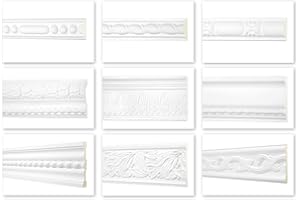 HEXIM Perfect 2 metri profili piatti - grande selezione, serie 2 (AC273-90x20mm) - profilo di stucco in PU modellato, bianco, resistente agli urti - profili decorativi piatti per pareti