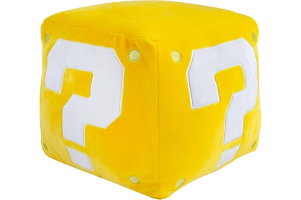Club Mocchi Mocchi Tomy - Peluche Nintendo Super Mario Bloc Point d'interrogation Mega 38 cm - Jouets Doux Super Mario à Collectionner - Jouets héros sous Licence Officielle - Jouets Enfants 3+ Ans