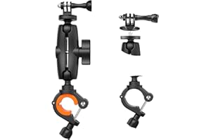 UNSTINCER Action Camera Handlebar Mount for 8-35mm Pole, Cam Bracket Holder with 360° Rotation for GoPro Hero 13 12 11 Insta360 X5 X4 X3 Akaso DJI to Motorbike Motorcycle Mirror Bike Seatpost