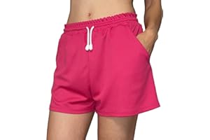 C K CRISKAT Pantalones Cortos Mujer Verano Deportivo Cintura Alta Elástica Cordón Shorts Holgados de Pierna Ancha Verano