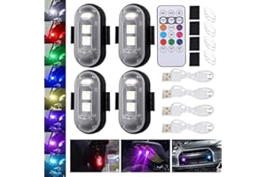 MINEUP 4PCS LED Strobe Lights with Remote Control - 8 Colors, 10 Modes Rechargeable Ambient Car Lighting System, Waterproof Wireless Anti-Collision for Motorcycle
