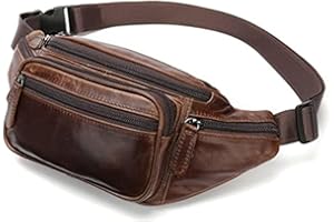 HEBETAG Cuir Fanny Pack pour Hommes Taille Sac Hanche Bourse Téléphone Bum Ceinture Messenger Épaule Sling Poitrine Sacs, café, Sac Banane