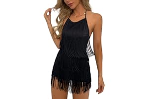 ELLA LUST Combinaison sexy dos nu à franges – Combinaison pour femme Club Boho Tassel à volants Dos nu Combishort Festival Body Barboteuse