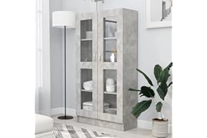 Festnight Armario Vitrina, Mueble Vitrina de Cristal,Vitrinas de salón,Aparador Cocina,Armario Auxiliar de Almacenamiento,con 4 Estantes 2 Puertas, 82,5x30,5x150 cm Gris hormigón