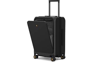 LEVEL8 Valigia 20" con Tasca Frontale, Trolley Bagaglio a Mano con Porta di Ricarica USB, Trolley Rigidi in PC con 4 Ruote da 55 cm, 35L, TSA, Nero