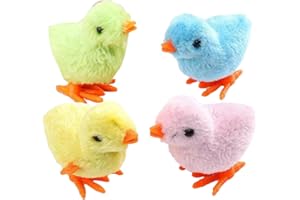 BORFUE 4pcs Easter Jumping Chick Wind up Chick for Kids Party Game Plush Chick Wind up Toysfor Children (random color)