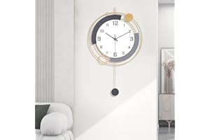 EMITDOOG Modern Wall Clock with Pendulum,Silent Quality Quartz Clock Battery Operated,Decoration Wall Art for Living Room,Kitchen,Home,Bathroom,Bedroom Wall Decor,13x21inch Gold