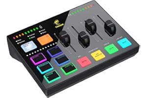 TONOR Gaming Audio Mixer PC, RGB Mixer avec Canaux XLR et 6,35 mm pour Streaming, Podcast, l'enregistrement, Interface Audio pour TikTok, YouTube, Contrôle Individuel du Volume, Bouton de Sourdine