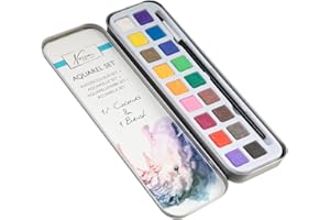 VAN NASSAU FINE ART Set Aquarelle Enfants 18 Couleurs Assorties & Pinceau en Boîte Portable - Palette de Peinture Aquarelle pour Débutants & Artistes - Acrylique dessin kit - Adulte