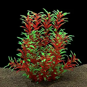 QUMY Large Aquarium Plants Artificial Plastic Fish Tank Plants Decoration Ornament Safe for All Fish 12.6 inch Tall 7.09 inch Wide (Wine Red)