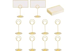 HOTACE Table Number Holders Set - 10 X Swirl Place Card Holders and 10 X Place Cards with Gold Foil Border, Memo Holder Clips Photo Picture Holders for Centerpieces, Weddings, Party, Birthday