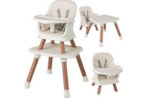 COSTWAY High Chairs for Babies and Toddlers, 6 in 1 Convertible Highchair/Table Chair Set/Building Block Table/Booster Seat/Toddler Chair with Safety Harness, Removable Tray (Beige, 58x58x98cm)