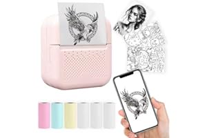 haobin Mini Printer for iphone, mini Thermal Printer Portable Photo Printer, Inkless Wireless Pocket Printer with 7 Rolls of Labels, Pink