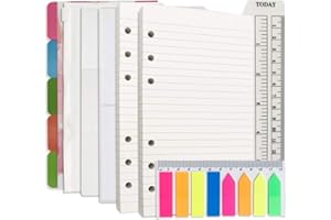 NOKINGO Kit di ricarica a righe per Filofax Personal Size Planner/Binder, 100 fogli a righe, 5 divisori + 3 tasche in PVC + 160 schede indice colorate + 1 Quick Page Finder, 9,5 x 17,1 cm