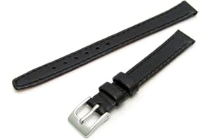 WATCHWATCHWATCH Genuine Leather Watch Strap Odd Sizes 11mm Black with Chrome (Silver Colour) Buckle