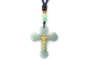 Jade Cross Jesus Necklace Pendant Inlaid with 22K Gold Good Luck Charm Jade Jewelry