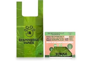 Responsible Owner Dog Poo Bags, 80 Environmentally Friendly, Extra Thick, Super Strong, 100% Biodegradable Dog Bags, With Easy-tie Handles, Leak-proof, Each Dog Poo Bag Measures 17 x 37cm,Earth Green