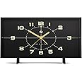 NEWGATE 'Wideboy' retro inspired rectangular alarm clock in a matt acrylic case. With silent sweep movement. Ideal for mantels, tables and desks (Black Case, Black Dial)