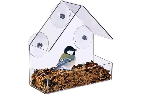 MUXItrade Grande Mangeoire à Oiseaux Exterieur Suspendue, 3 Ventouses Collantes Fortes, Acrylique Transparent Bird Feeder Étanche La Pluie Mangeoire Oiseaux