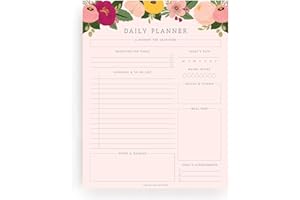 Bliss Collections Blush Floral Daily Planner Tear-Off Pad, 50 Undated Sheets, Desk Notepad, Calendar, Task Planner, to-Do List, Productivity Schedule Organiser, Water Tracker, Meal Prep, 210 x 297 mm