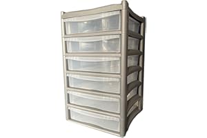 HMN Storage Drawers | Plastic File Cabinets | Organisers For Office , Home, Living Rooms ETC | See-Through Tower Storage Unit (Grey, 6 Tier)
