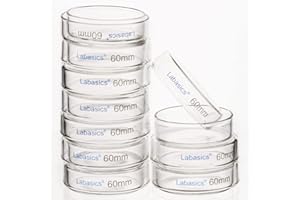 Labasics 10pk Platos de Vidrio Petri, 60 x 15 mm Esterilizable en Autoclave Platos de Cultivo Celular de Vidrio de Borosilicato Placas de Petri con Tapa Claro para Laboratorio