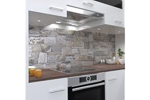 ‎ONEWHEEL OneWheel, Küchenrückwand selbstklebend, Naturstein 3, Stein, 400 x 80cm harte PVC Folie, Spritzschutz für Fliesenspiegel
