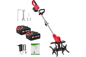 WIWOLER Motoazada Electrica 21V, Motoazada Bateria con 2 x 4.0Ah Bateria, Rodillo Doble 4 Cuchillas, Pantalla LED, Velocidad de 300 RPM, 30 cm de Ancho y 22 cm de Profundidad, Motoazada para Huertos y Patios