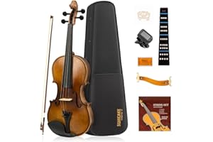 SONICAKE 4/4 Violine Geige für Erwachsene aus Massivholz Geigenset mit Hartschalenkoffer, Schulterstütze, Kolophonium, Bögen, Clip-Tuner und Saiten QVL-01