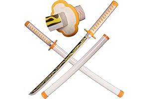 Loocaa Demon Slayer Sword - Stocking Fillers Bamboo Sword Gift for Kids Teenager Cosplay Sword Halloween Christmas Party Anime Tanjiro - Size 76 cm For Child (Agatsuma Zenitsu)