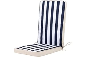 BEAN BAG BAZAAR Veeva icon Outdoor High Back Seat Pad, Navy Deck Stripe, Garden Chair Seat Cushion with Fibre Fill Included, Water-Resistant, Cushions with ties for Chair, Garden, Patio Furniture