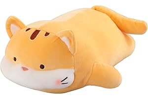 AMOZO Peluche de gato Kawaii lindo gato cojín de peluche juguetes de peluche suave gatito almohada decorativa regalos para niñas niños (naranja)