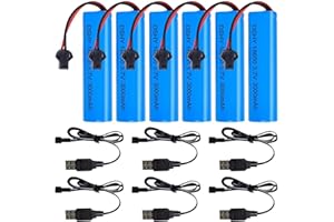 HRKVSK 6 Stück Batterie 3000mah 3.7v Li-Ion, 3.7V Li-ion Akku with 6 USB Chargers SM-2P Plug, 3000mAh 3.7V RC Akku, Batterie 3 7 Volt Li-Ion 3.7v Für RC Fahrzeuge, Boote, Panzer, Auto, Schiffe