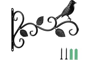 LANJUE Black Steel Hanging Basket Bracket with Screws - Outdoor Plant Hanging Bracket, Wall Mounted Hook for Plants, Lanterns, Bird Feeders