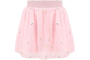 Bezioner Jupe Tulle Brodée Tutu Fille Jupe Courte 4 Couches avec Doublure pour Enfants 1-10 Ans