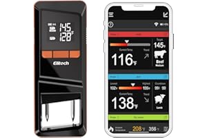 Elitech Termómetro Digital para BBQ, Termómetro Inalámbrico Bluetooth para Carne con 2 Sondas, Ideal para Parrillas, Ahumadores, Hornos y Asadores, WMT-20