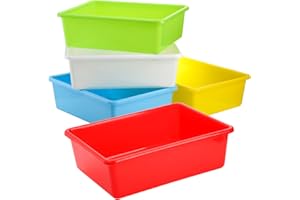 WUWEOT 5 Pack Large Storage Bins, 38 x 29 cm Plastic Stackable Classroom Organizer, Multipurpose Toy Basket for Classroom, Nursery, Playrooms and Home Organization