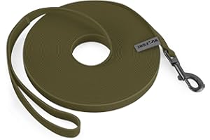 Wolfone 6m Army Green Long Line Lead Waterproof Training Dog Lead， Durable Easy Care Lead Fit for Recall， Swimming， Camping， Beach， Hunting， Walking