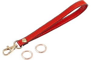 SeptCity Wristlet Strap, Genuine Leather KeyChain Hand wrist Strap for Clutch Wallet Cellphone Key with Golden Lock, Red, S