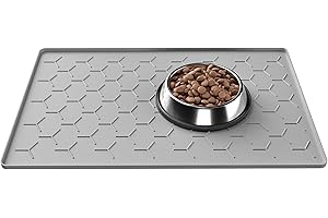 PIEVIEV Alfombra Comedero de Perros y Gatos, Alfombrilla para Cuenco de Silicona 61 x 41 cm, Material Apto para Uso Alimentario, Impermeable y Antideslizante, Gris Claro