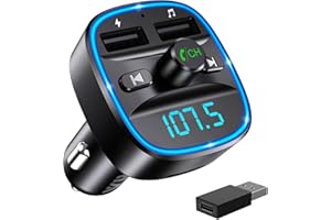 ORIA Bluetooth 5.3 FM Transmitter for Car, Bluetooth Car Music Wireless Radio Adapter, Universal Car Charger with Dual USB Charging, Support TF Card & USB Disk (USB-C Converter Included)