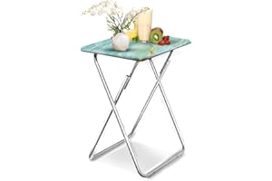 Huhote Folding Side Table, Folding Tray Table, Small Tray Table, Folding Table, Snack Table, Foldable Table, Small Side Table, Outdoor, for Living Room, Blue Marble, 37 x 47 x 66 cm