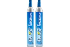Sodastream 2 cilindros de CO2 para hacer agua con gas, sistema de gas atornillado azul, hace bebidas gaseosas de 60 litros, compatible con Spirit, Crystal y Genesis, reduce los residuos de plástico