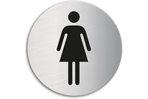 Schild - WC Damen | Türschild aus Edelstahl Ø 130 mm selbstklebend | Original Ofform Design Nr.6959