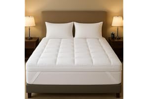 4AS Supersoft Mattress Topper Kingsize Bed - 1100 GSM Microfibre Filling 4 Inch (10cm) ExtraThick Mattress Topper with Elasticized Corner Straps - White (King 150x200 cm)