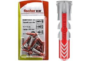 Fischer 537617 Tassello Duopower, Grigio/Rosso, 6 x 30 mm, Set di 25 Pezzi