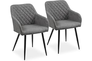 ‎CLIPOP CLIPOP Esszimmerstuhl 2er Set Kunstleder Polsterstuhl Küchenstuhl Retro Armlehnstuhl Stuhl Wohnzimmerstuhl mit Armlehne und Metall Beine (Hellgrau)