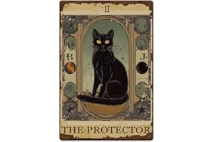 SUPERDANT Targa in Metallo con Gatto Nero Taroc Gatto Cartelli In Latta Vintage Poster Da Parete The Protector Segno di Metallo Retrò per Bar e Caffetteria 20x30 cm