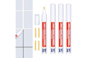 ZUROKI Fughe Piastrelle Pennarello 4 Pezzi,Bianco Pulisci Fughe Piastrelle,Pennarello fughe bianco Pennarello,Stucco per Piastrelle con Punta di Ricambio per Ripristinare Piastrelle, Pavimenti, Pareti