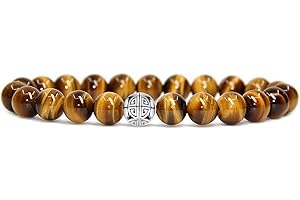 MetJakt Natural 8mm Gemstones Healing Crystal Stretch Beaded Bracelet Bangle with 925 Sterling Silver Double Happiness Pendant